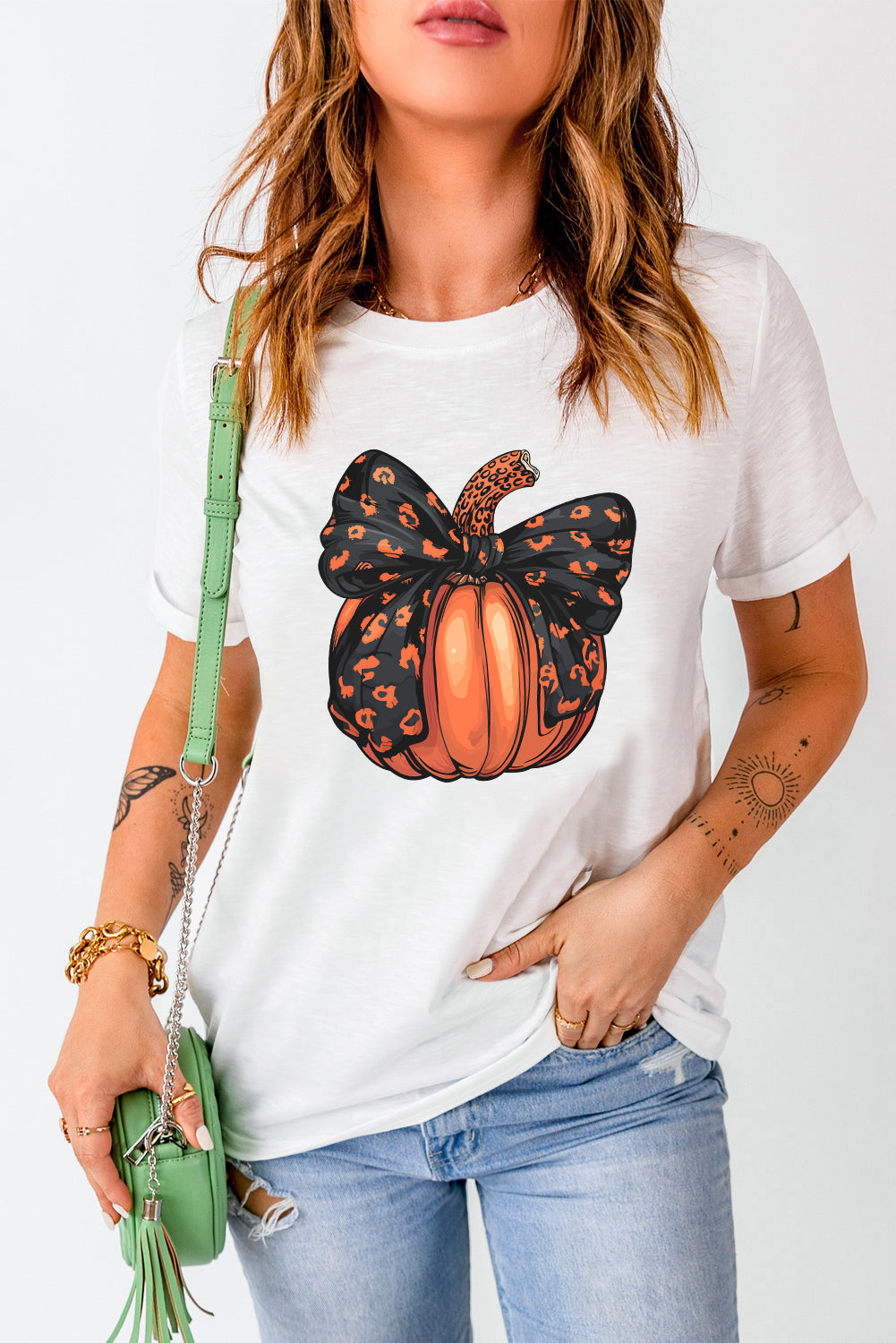 Regular & Plus Size Pumpkin Bow T-Shirt