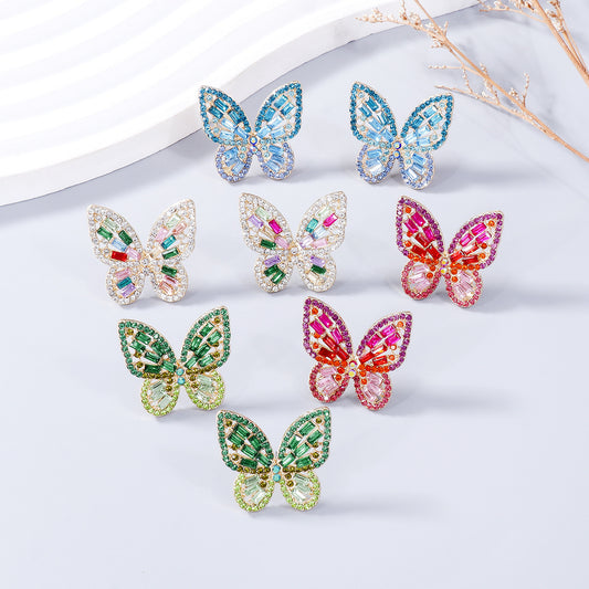 Inlaid Rhinestone Butterfly Earrings