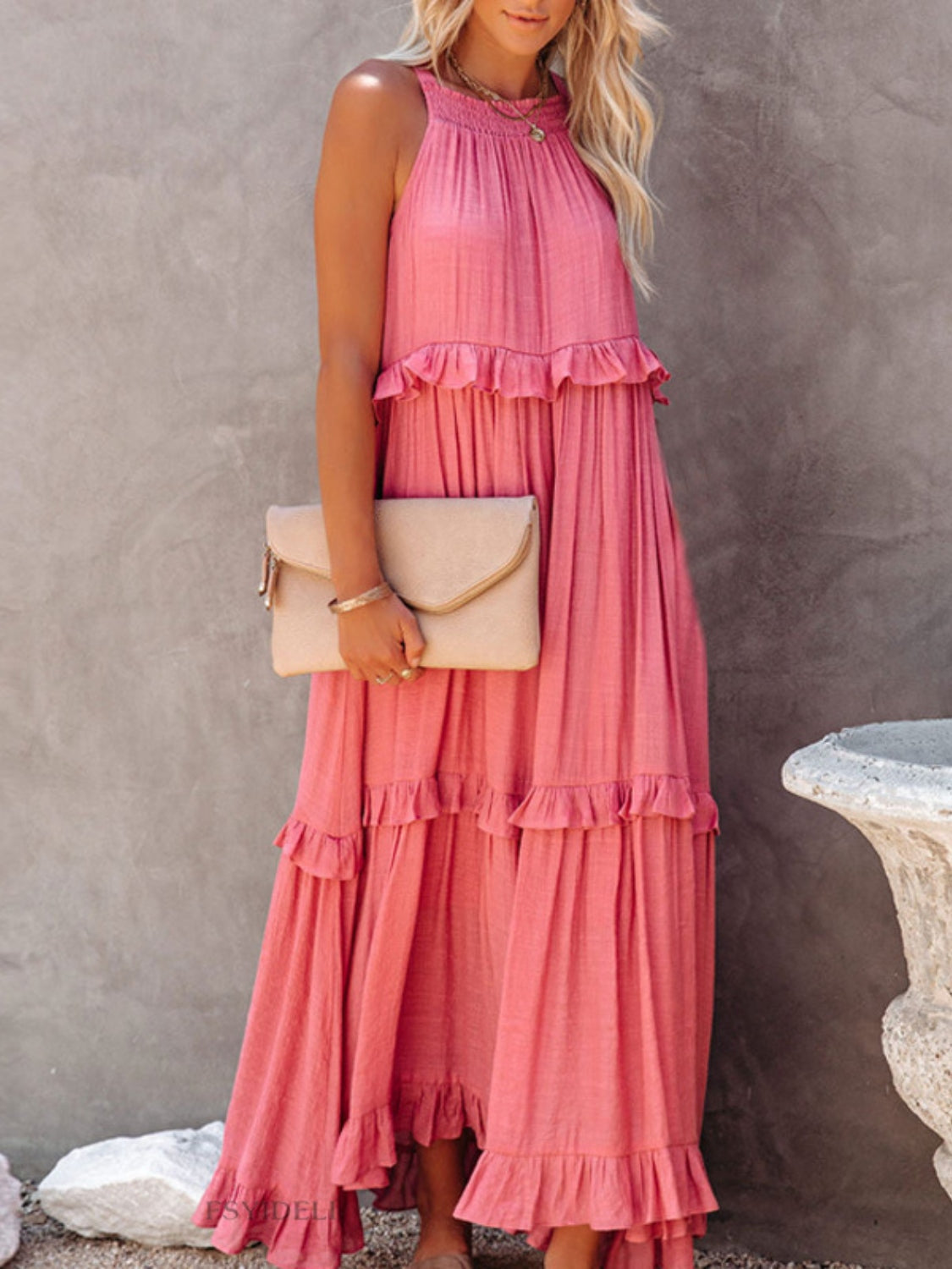 Regular & Plus Size Ruffled Maxi Dress with Pockets