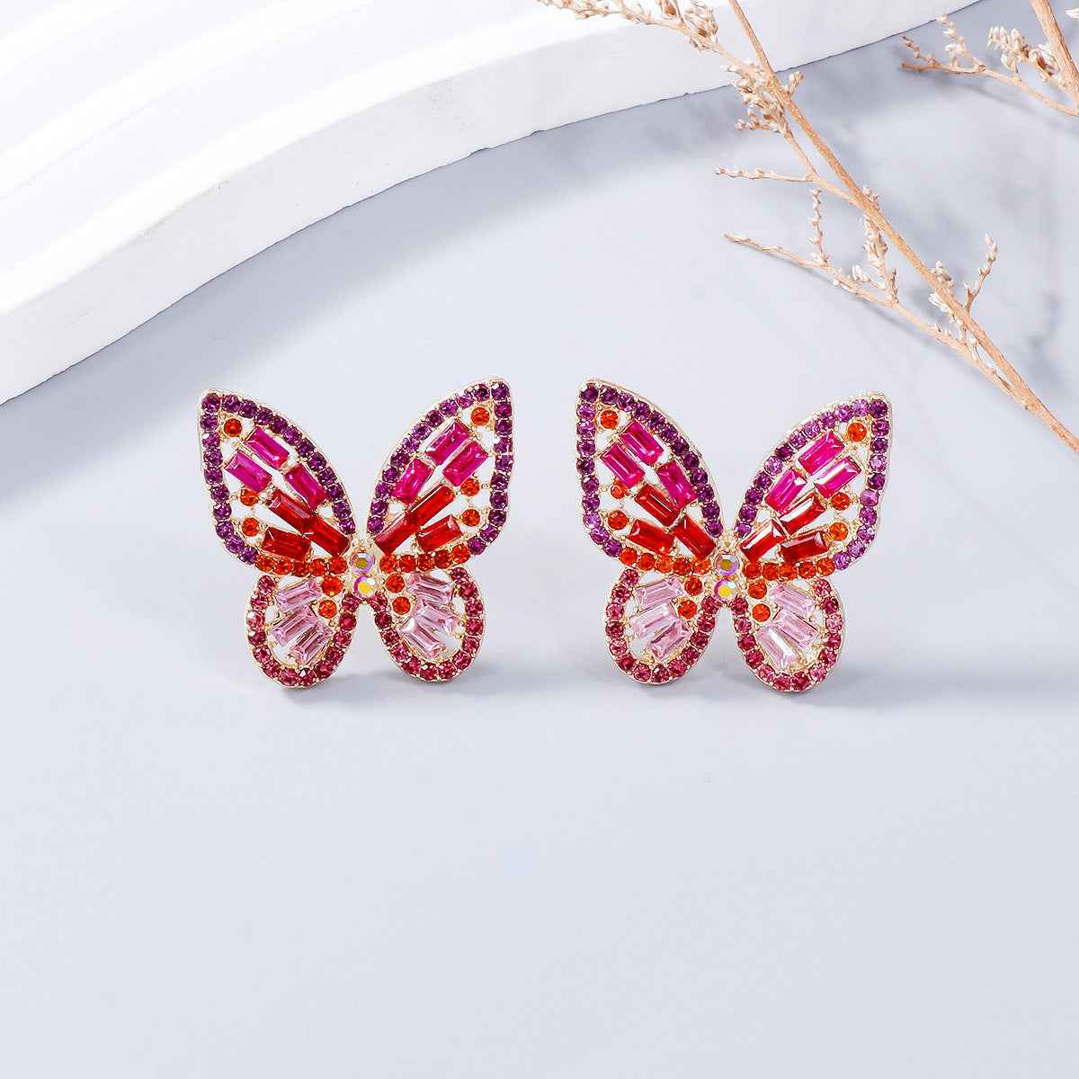 Inlaid Rhinestone Butterfly Earrings