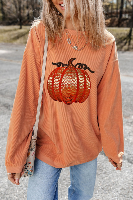 Regular & Plus Size Sequin Pumpkin Sweatshirt