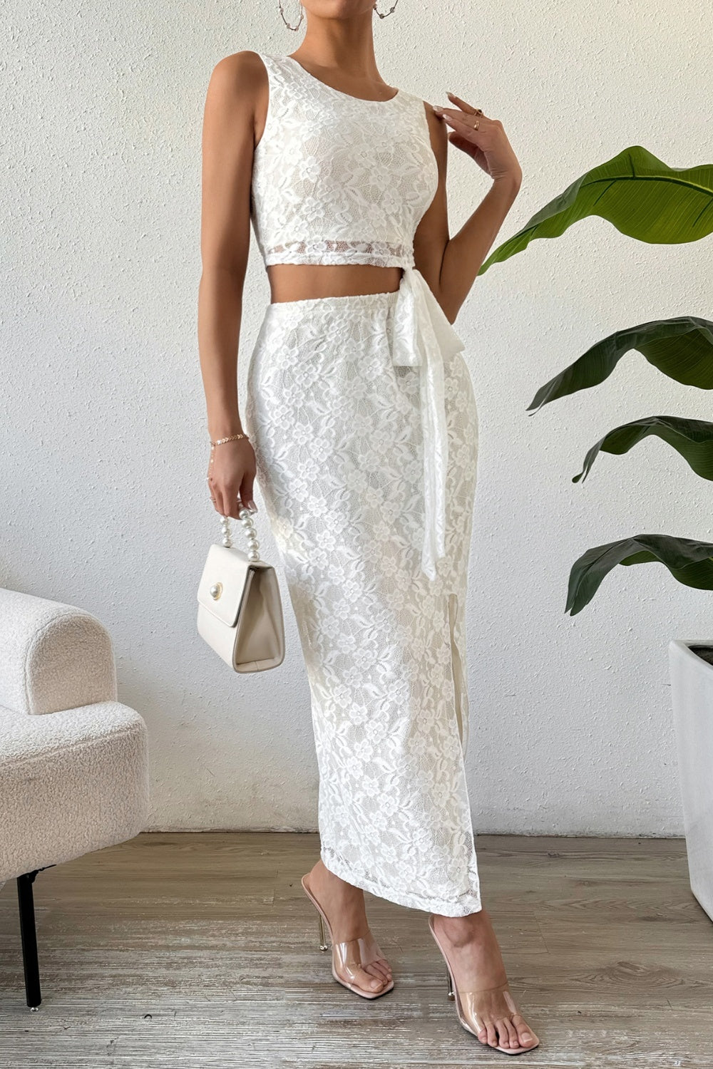 Trendy Lace Skirt and Top Set