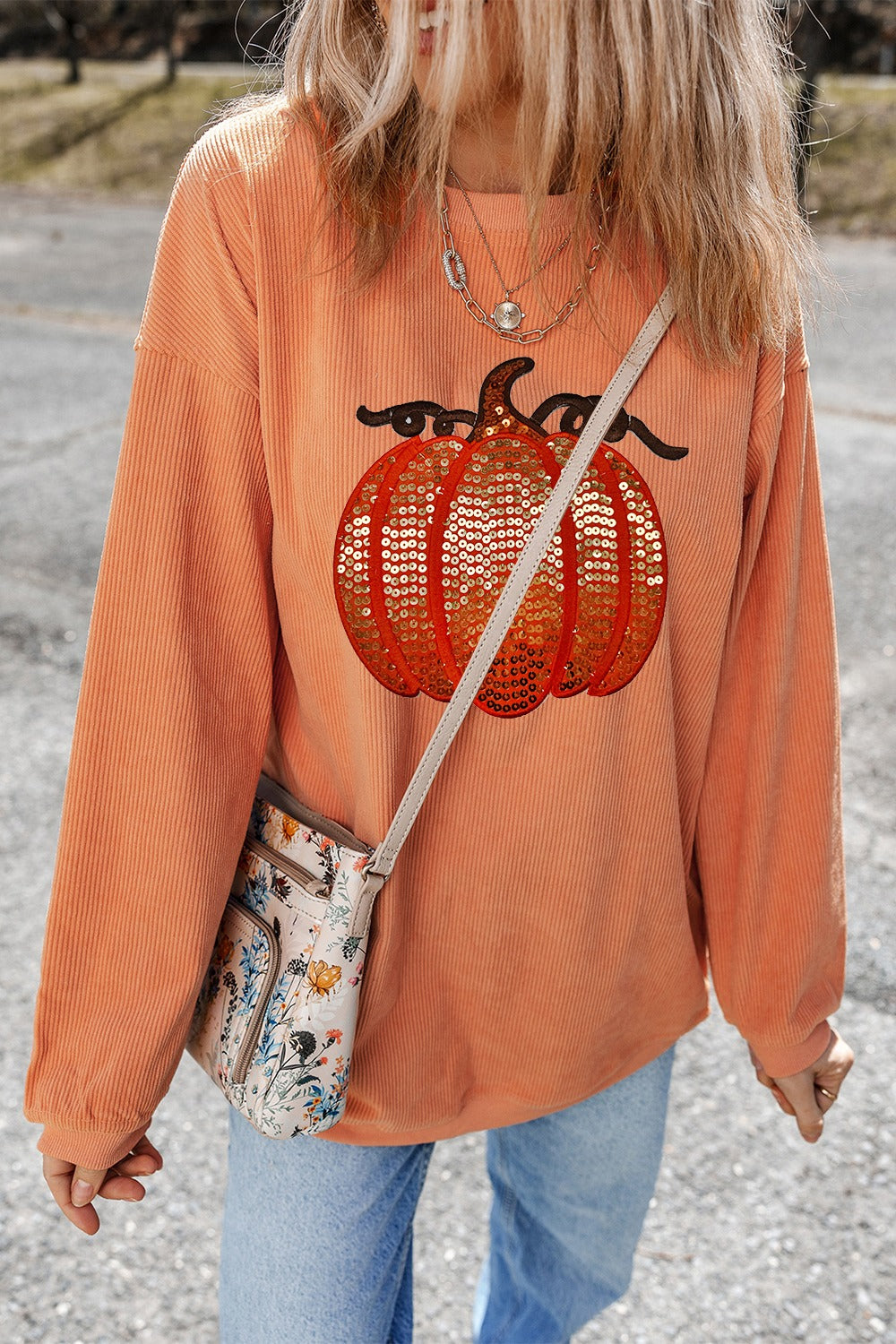 Regular & Plus Size Sequin Pumpkin Sweatshirt