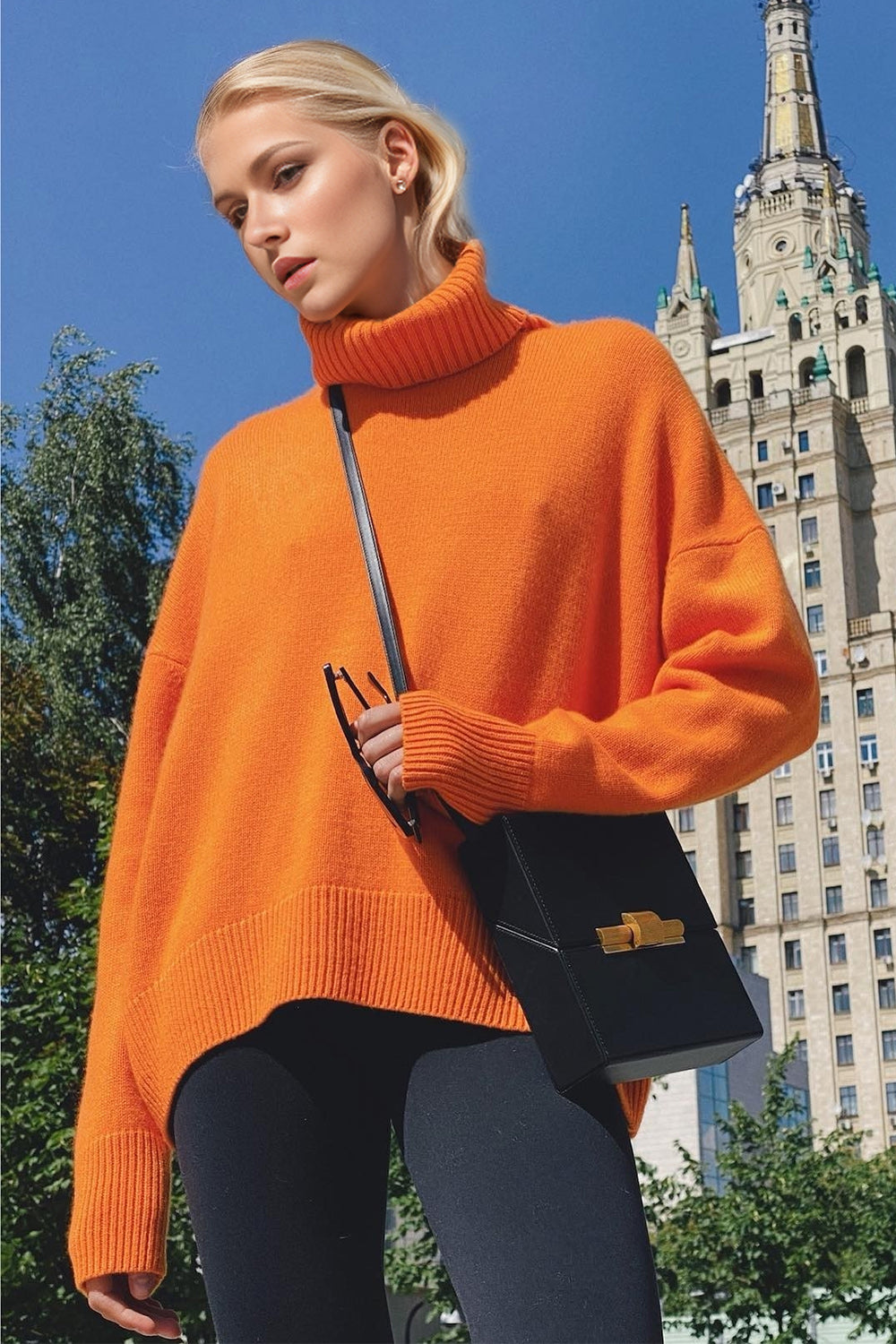 One Size Turtleneck Dropped Shoulder Long Sleeve Sweater