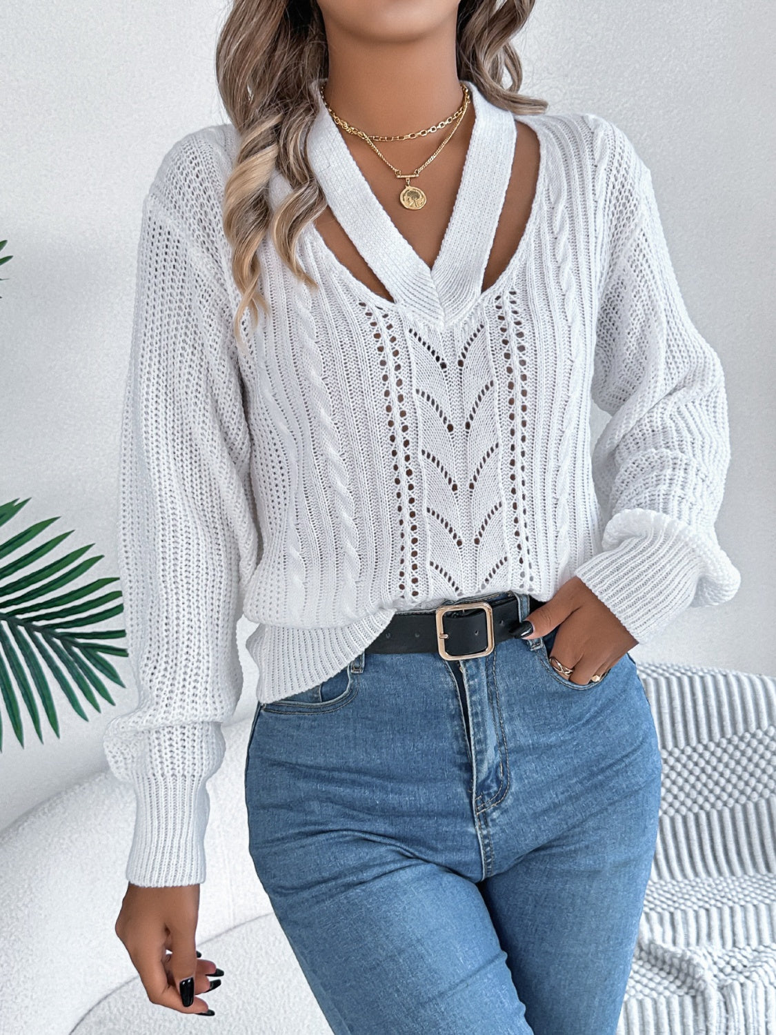 Chic V-Neck Cutout Sweater