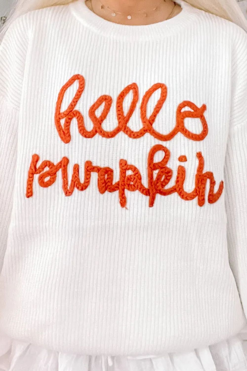 HELLO PUMPKIN Round Neck Long Sleeve Sweater