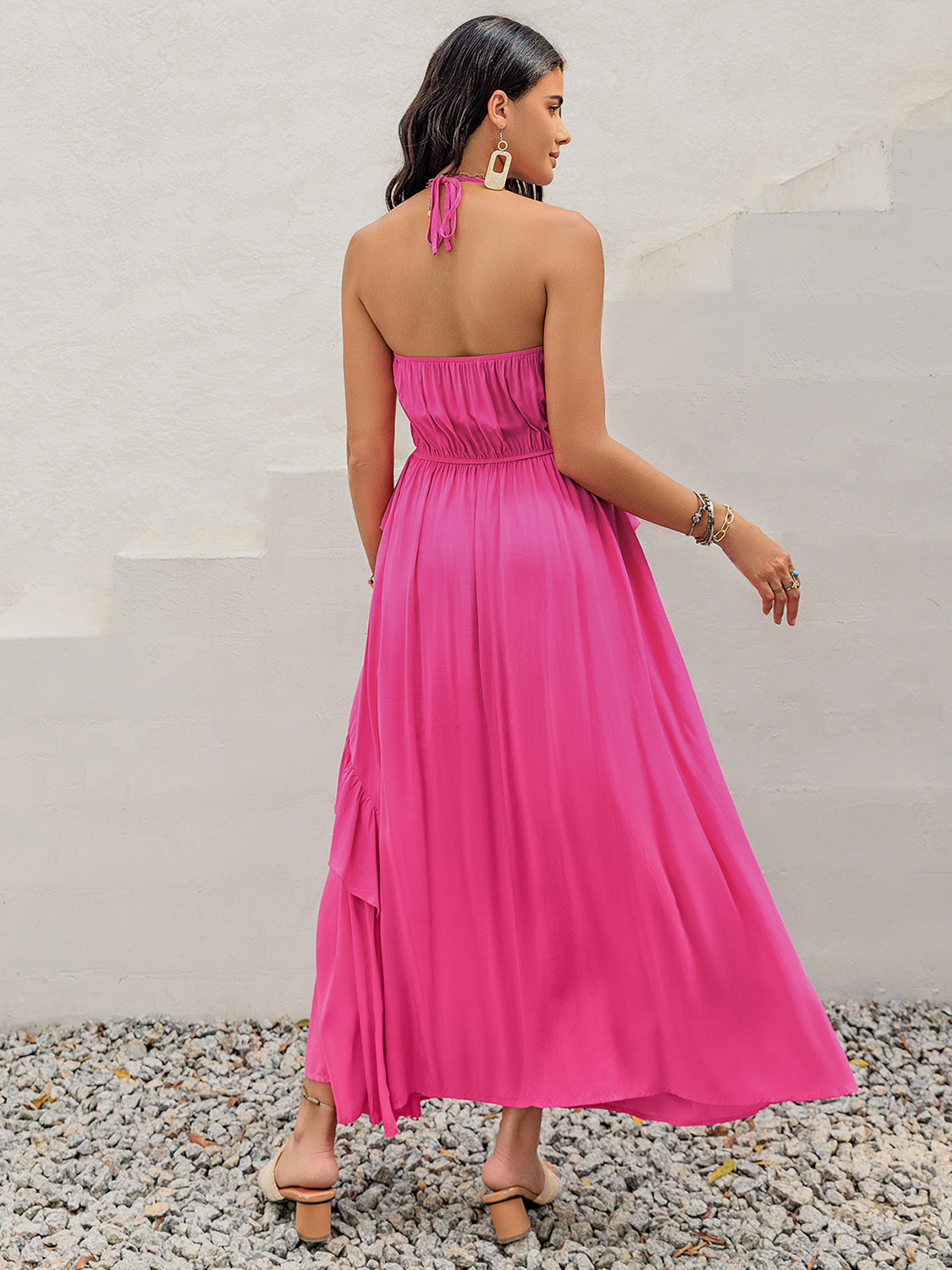 Ruffled Halter Style Maxi Dress