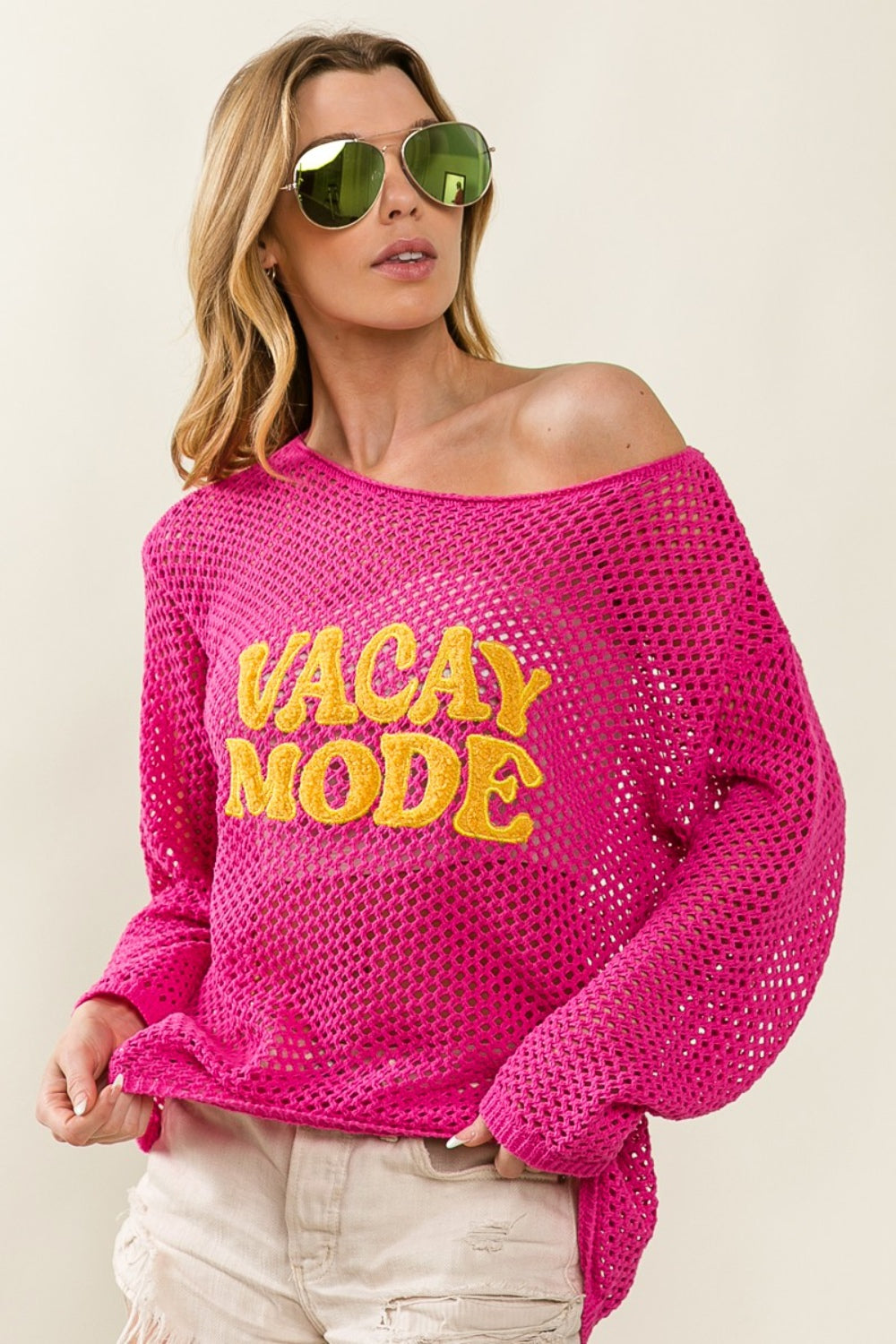 VACAY MODE Embroidered Knit Cover Up