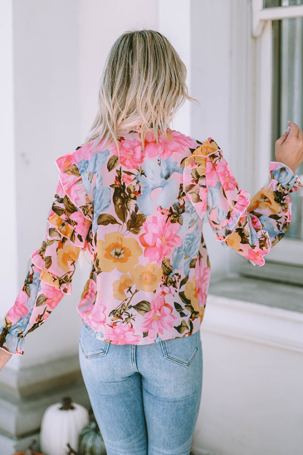 Ruffled Sleeve Floral Print Blouse