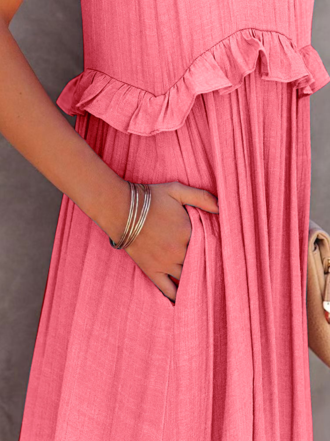 Regular & Plus Size Ruffled Maxi Dress with Pockets