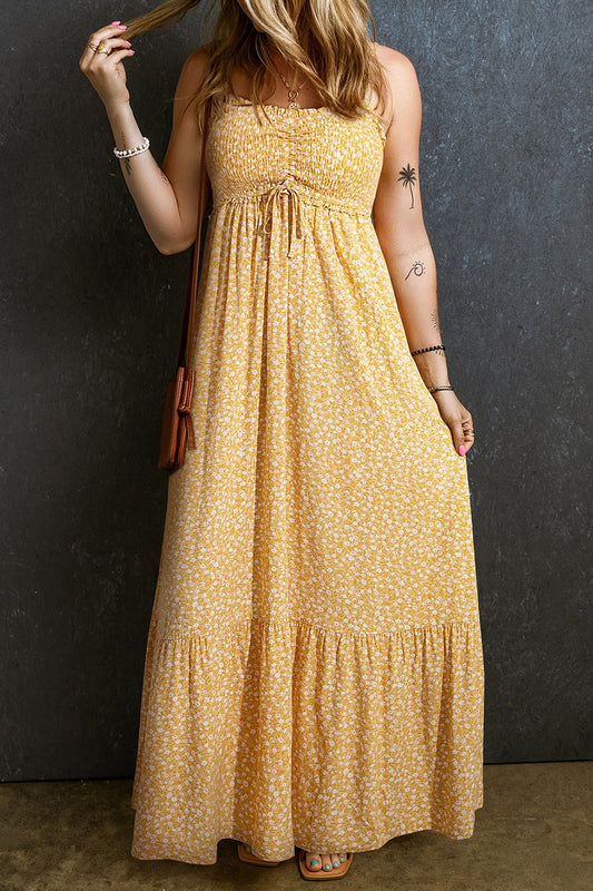 Yellow Floral Printed Maxi Cami Dress