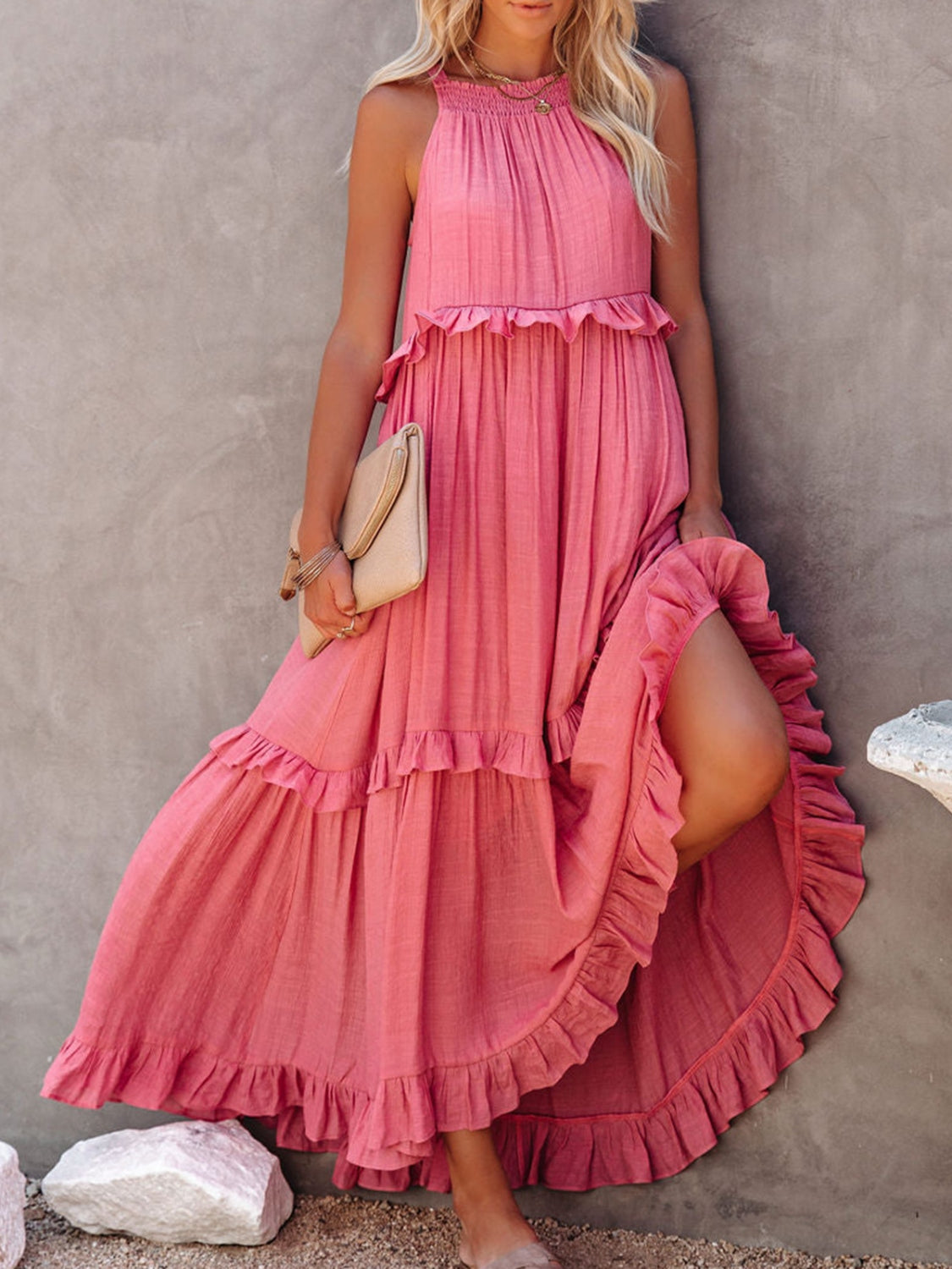 Regular & Plus Size Ruffled Maxi Dress with Pockets