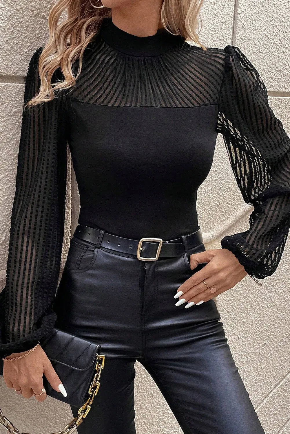 Semi-Sheer Long Sleeve Blouse