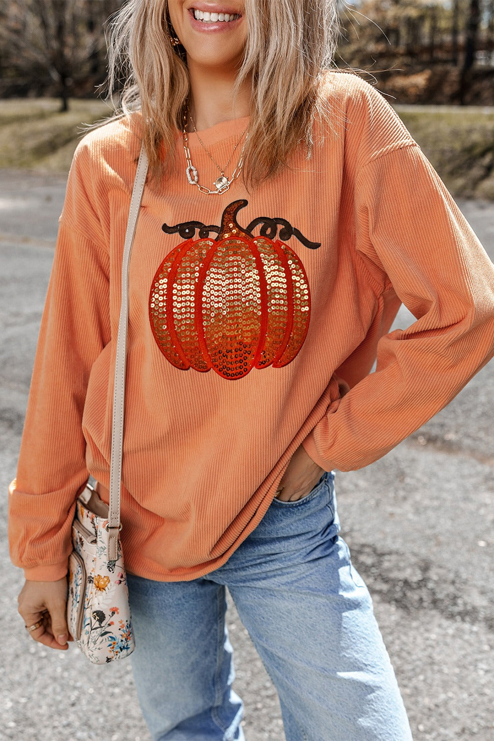 Regular & Plus Size Sequin Pumpkin Sweatshirt