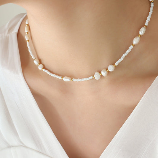 Glass Bead Pearl Necklace