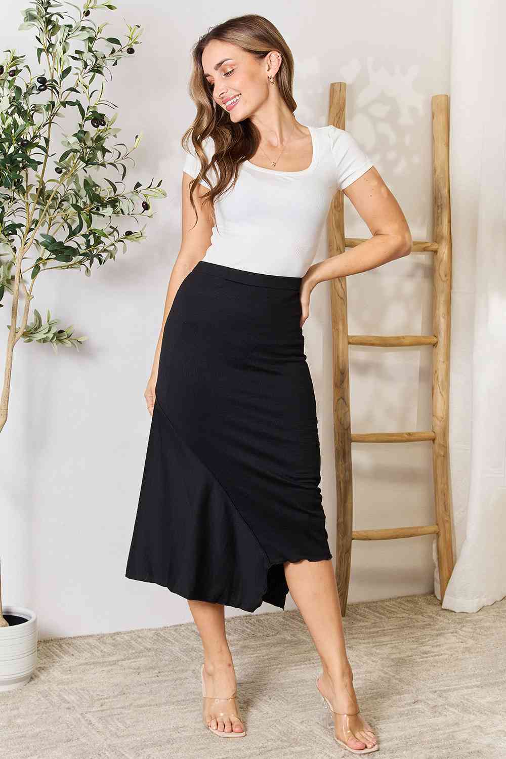 Flattering  Full Size High Waist Midi Skirt