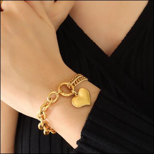 Chunky Chain Heart Pendant Bracelet