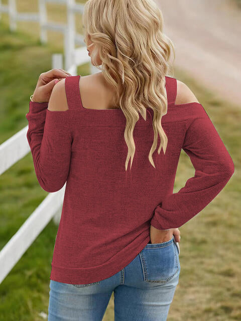 Regular and Curvy Size Cutout Cold Shoulder Blouse