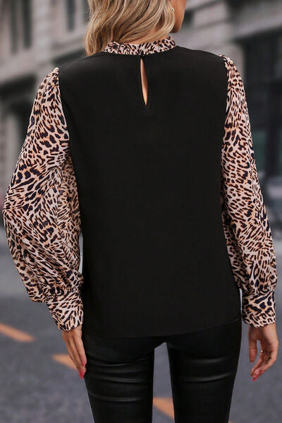 Leopard Print Lantern Sleeve Blouse