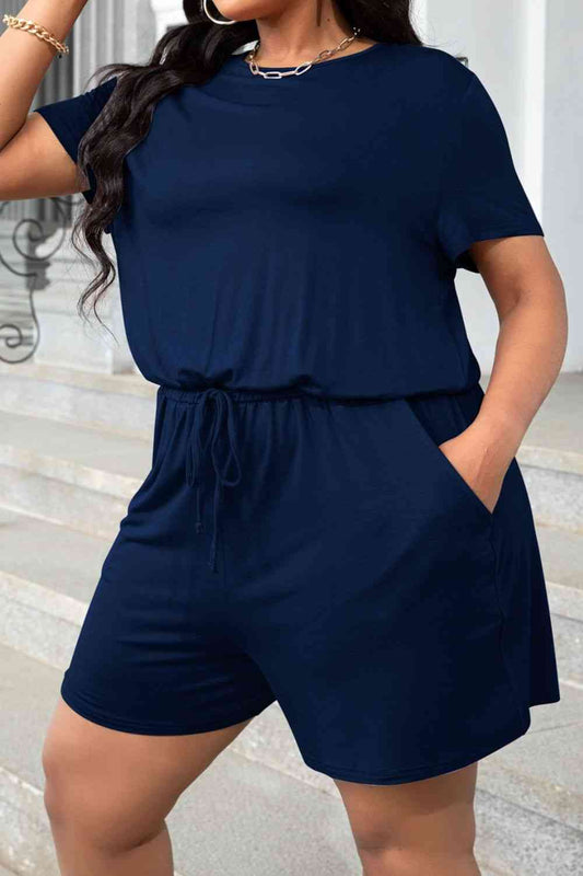 Chic & Curvy Drawstring Waist Romper with Pockets