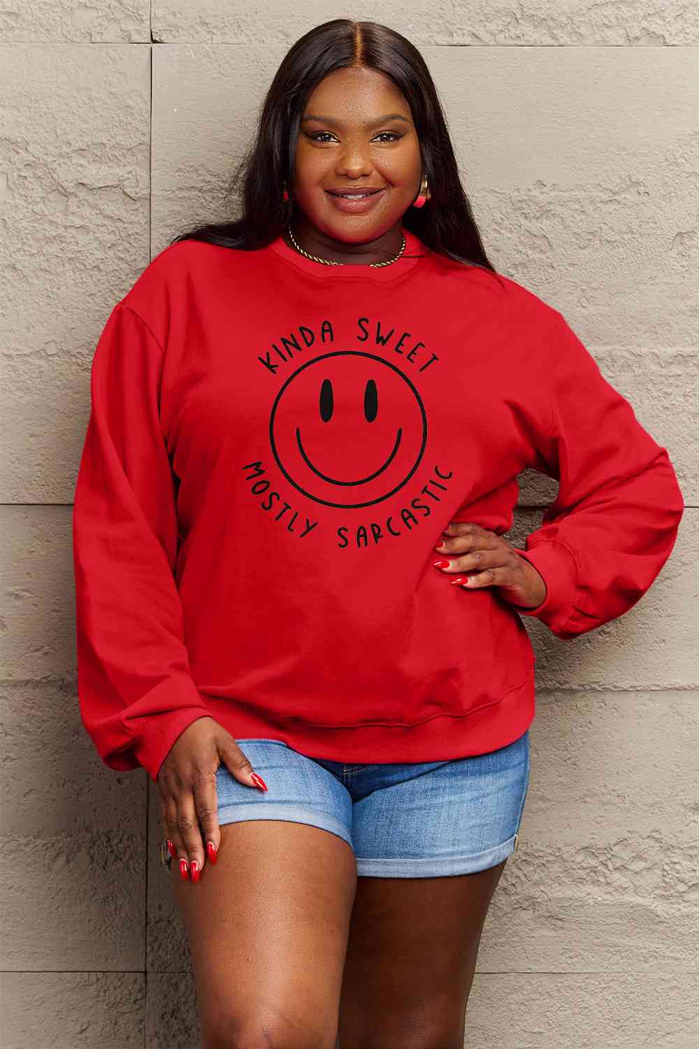 Simply Love Smiling Face Graphic Sweatshirt