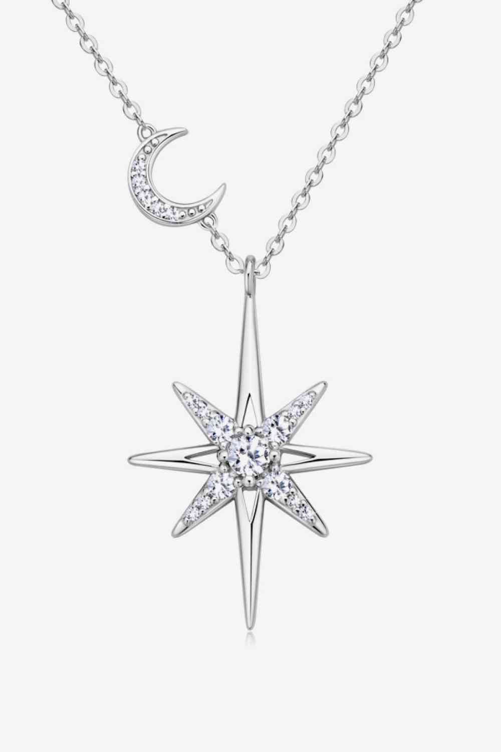 Moissanite Sun and Moon Sterling Silver Necklace