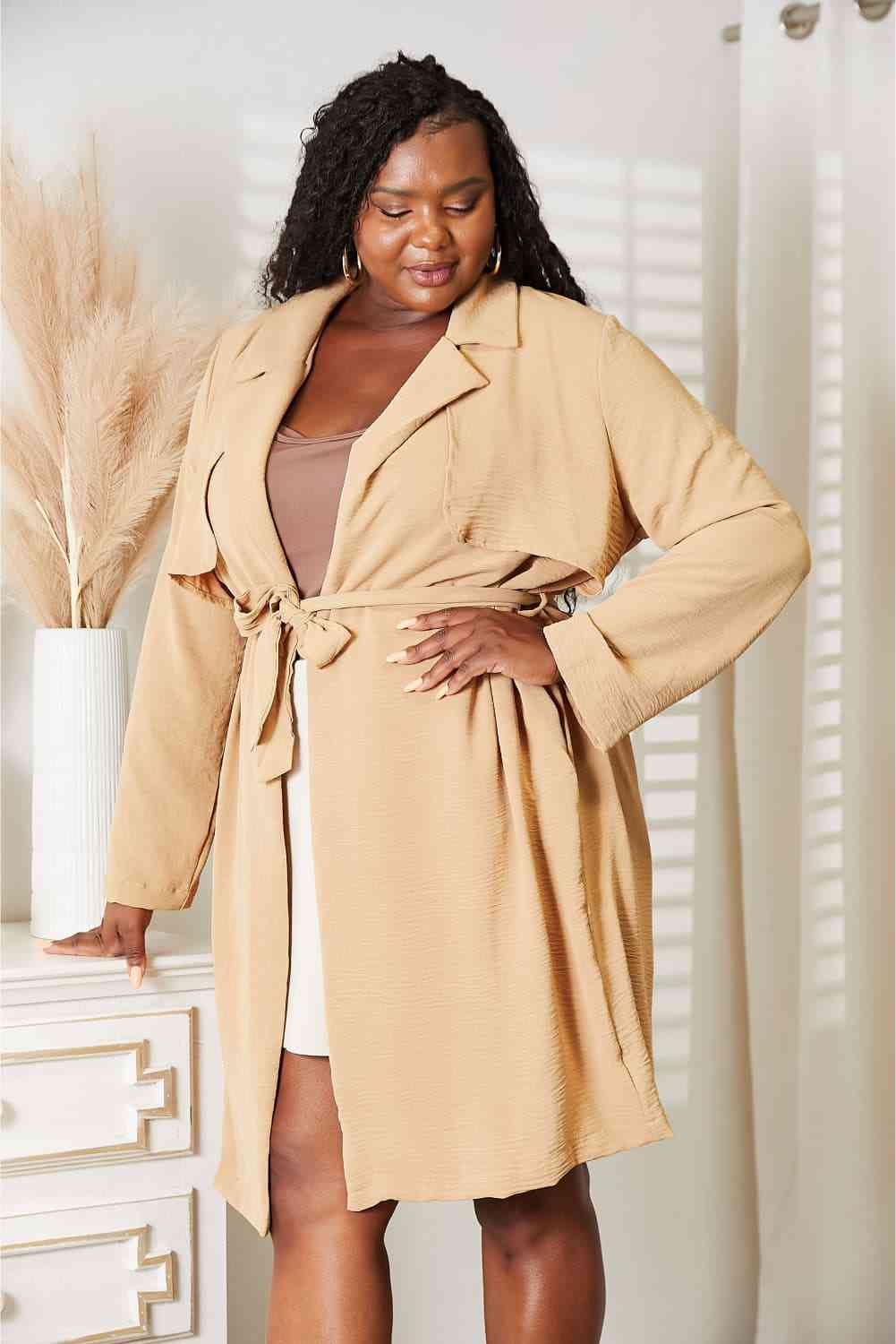 Regular and Curvy Size Trench Coat with Pockets