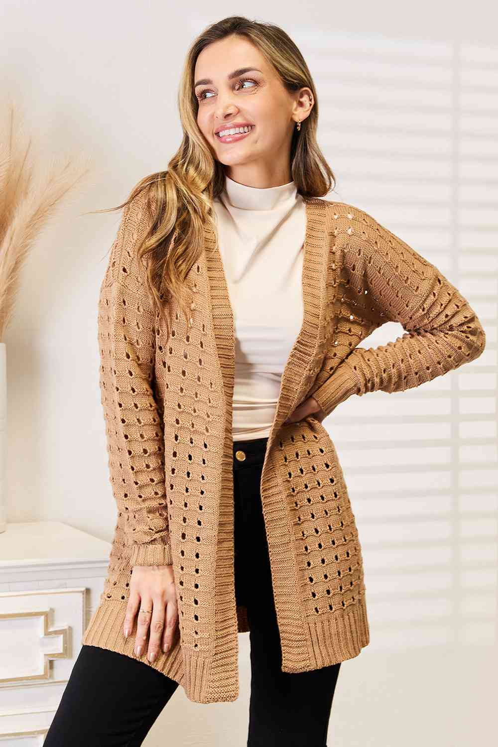 Horizontal Ribbing Open Front Cardigan