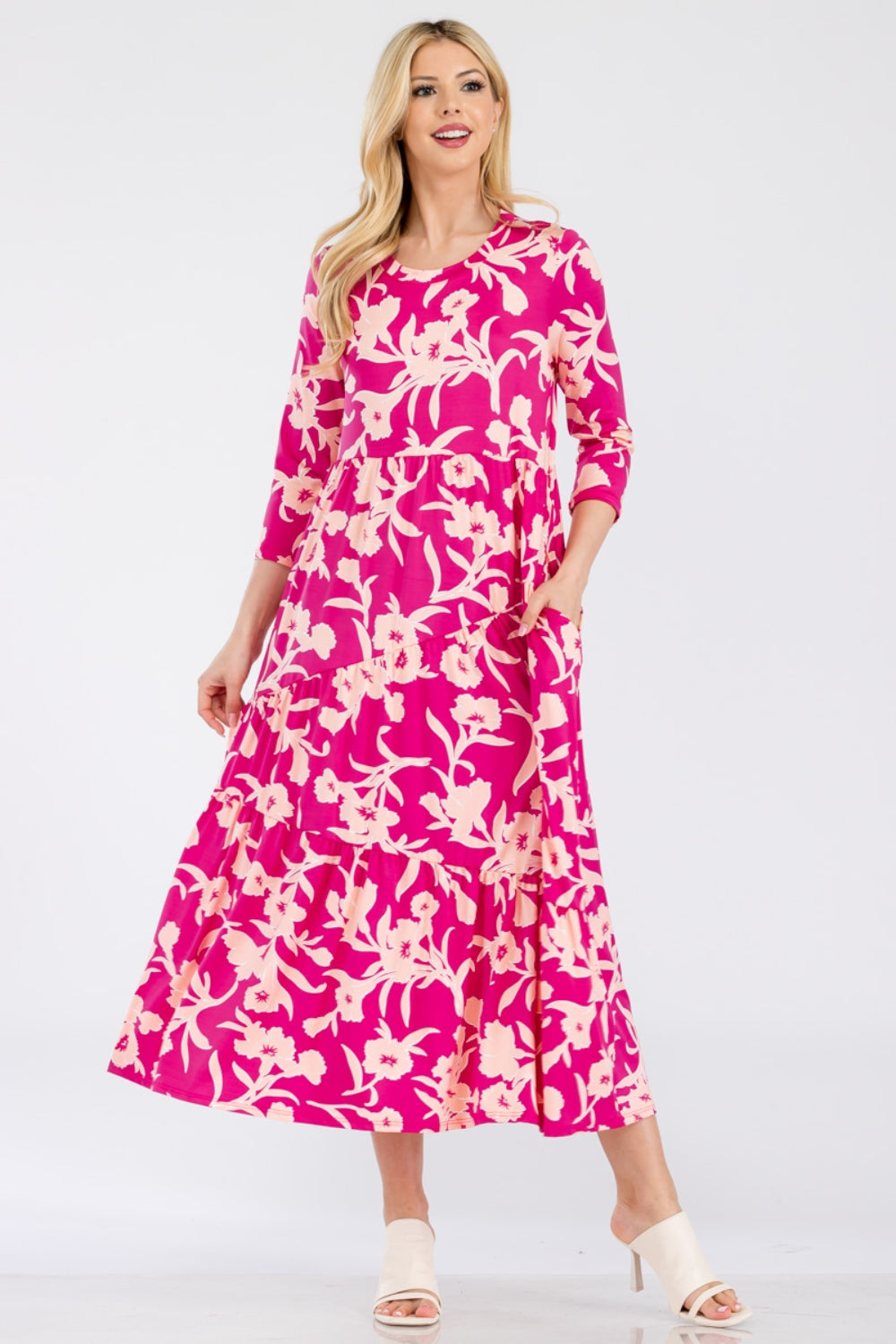 Regular and Plus Size Floral Ruffle Hem Dress