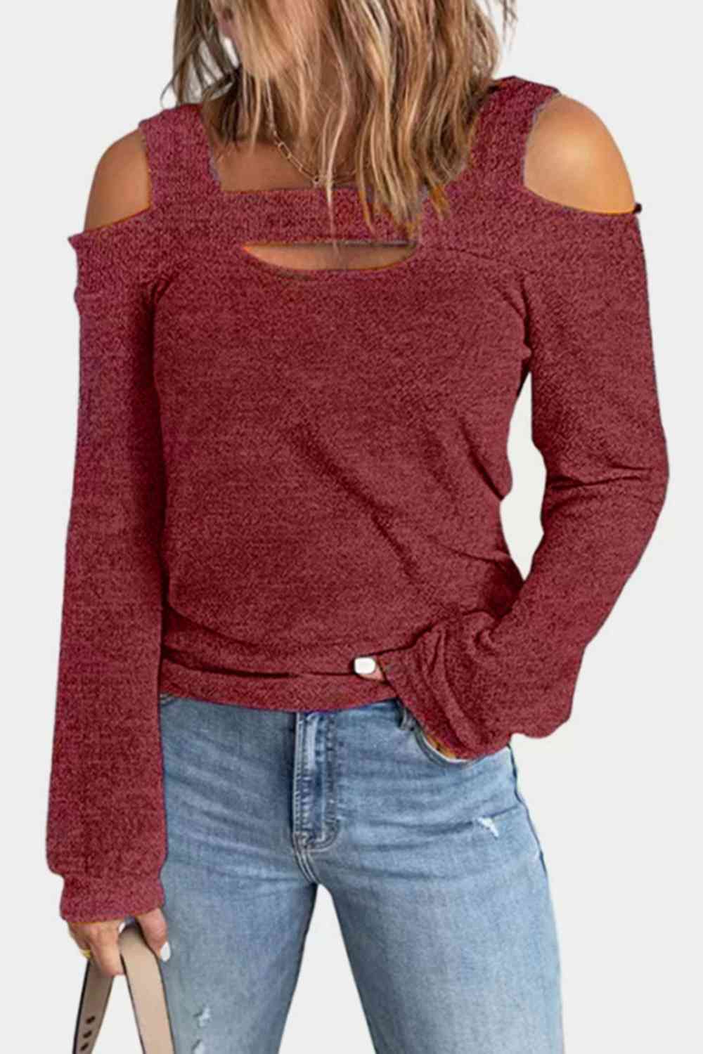 Regular and Curvy Size Cutout Cold Shoulder Blouse