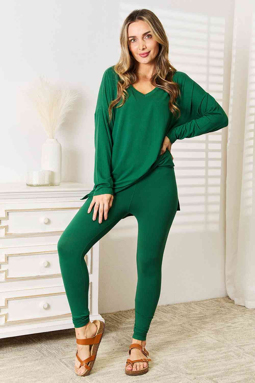 Regular and Curvy Size Long Sleeve Top and Leggings Set