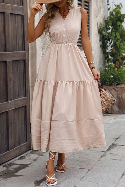 Stylish Notched Tiered Dress