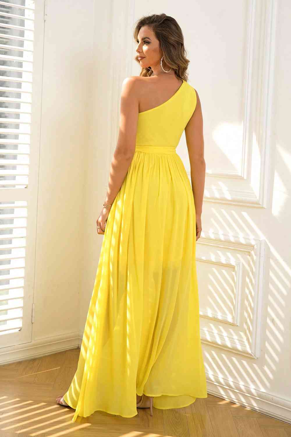 Vibrant Cutout One-Shoulder Tie Waist Dress