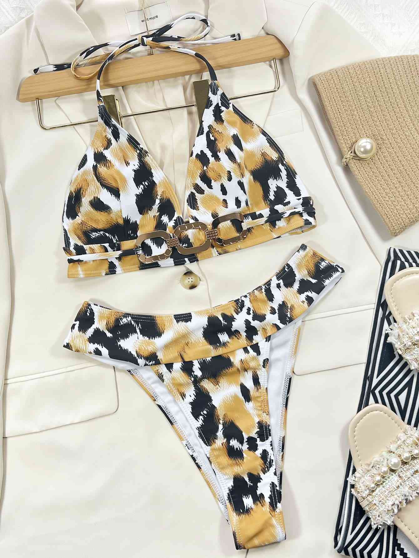 Animal Print Halter Bikini Set