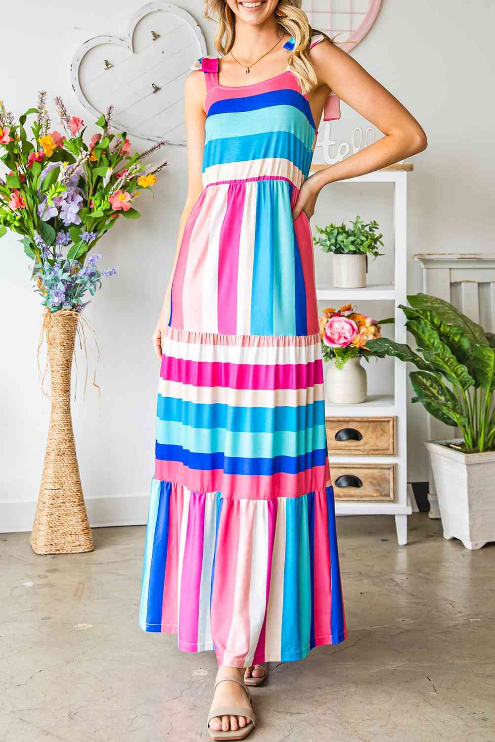 Multicolored Striped Sleeveless Maxi Dress