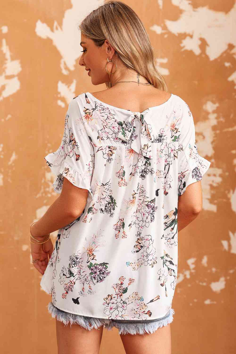 Classy Floral Flounce Sleeve Blouse