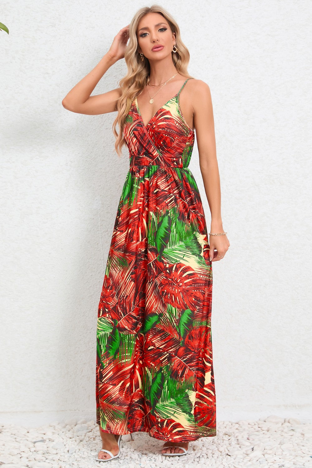 Regular & Plus Size Printed Surplice Maxi Dress