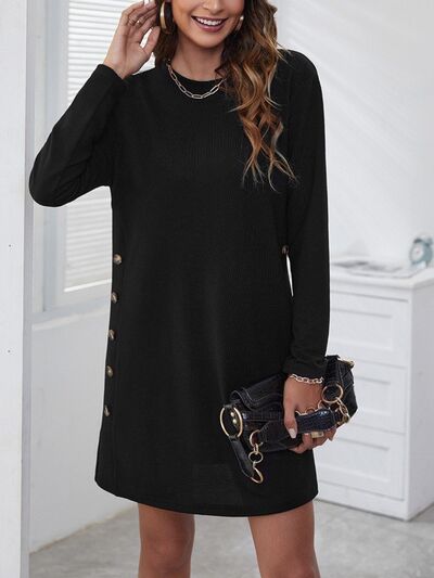 Chic Round Neck Long Sleeve Mini Dress