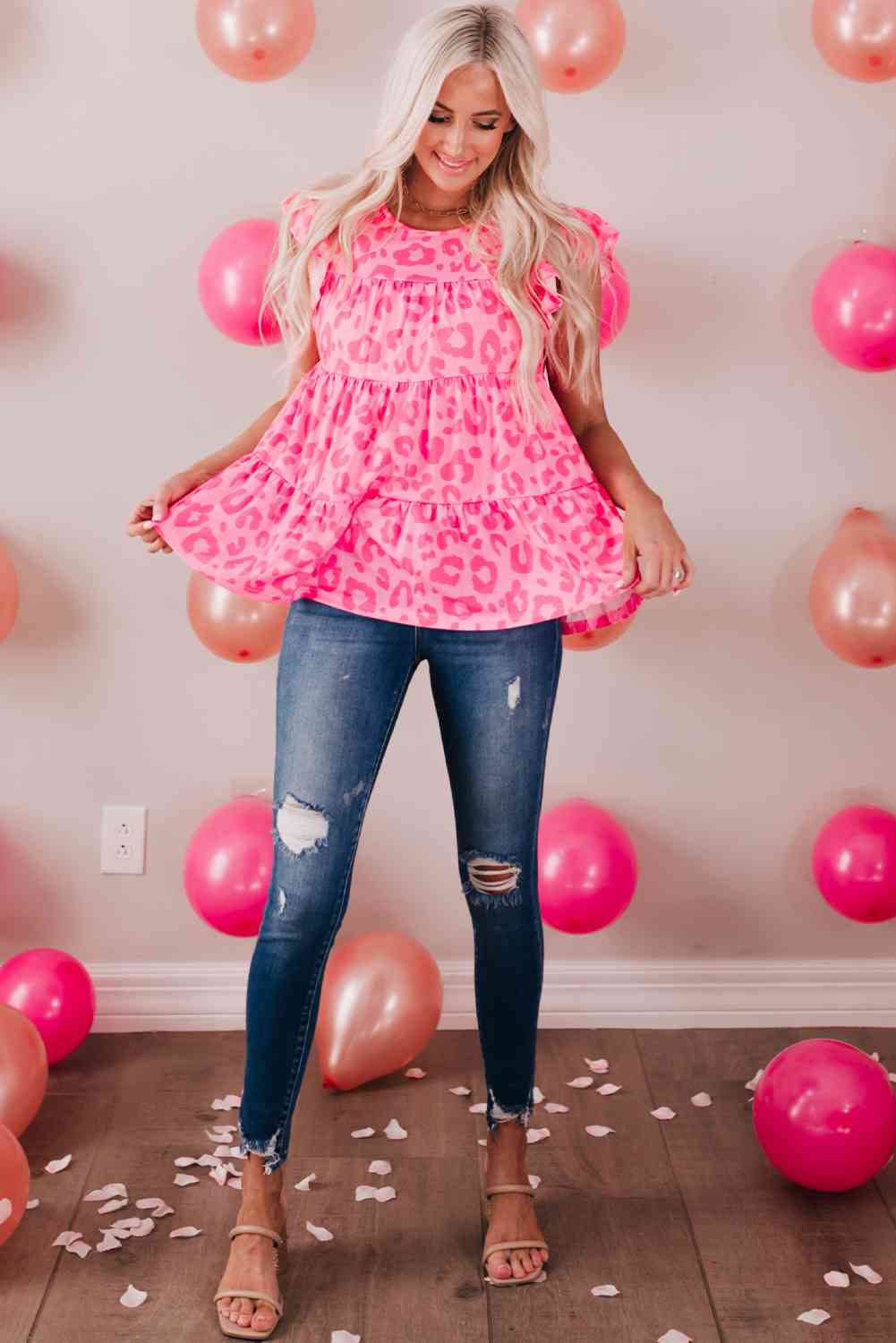 Flirty Pink Leopard Tiered Blouse