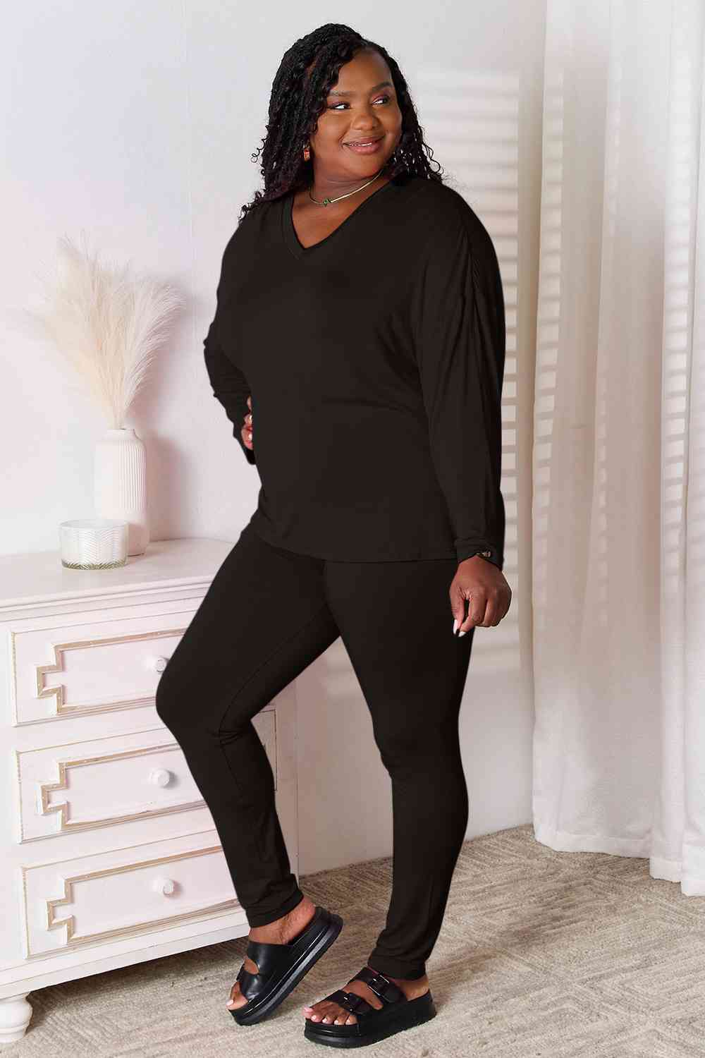 Regular and Curvy Top and Pants Lounge Set