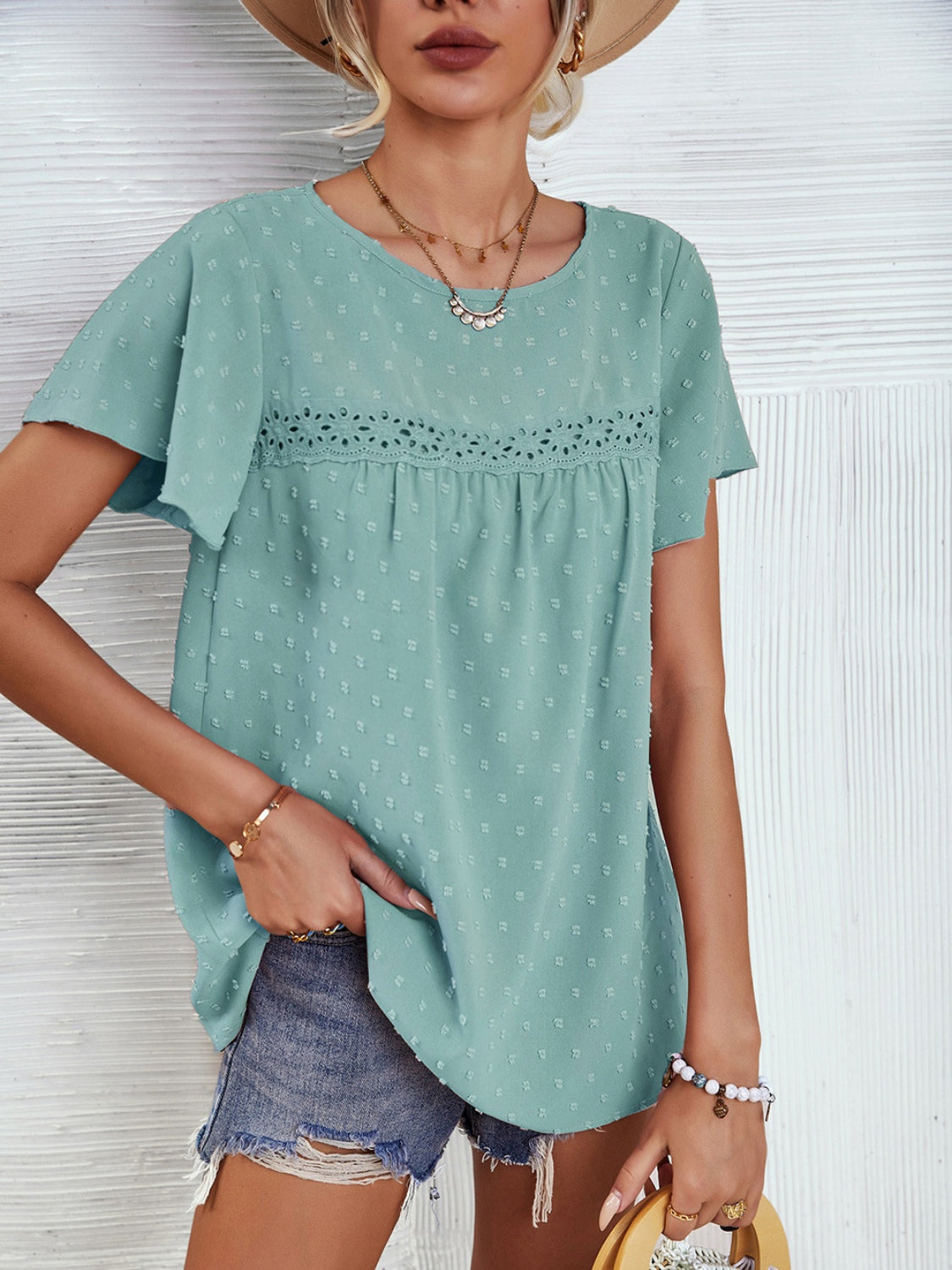 Lace Detail Short Sleeve Blouse