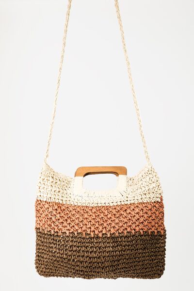 Versatile Color Block Double-Use Braided Tote Bag