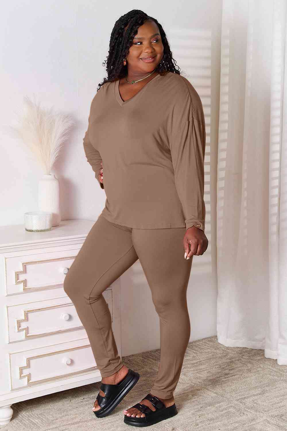 Regular and Curvy Top and Pants Lounge Set