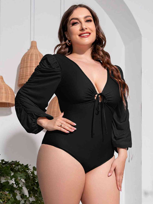 Plus Size Deep V One-Piece Swimsuit