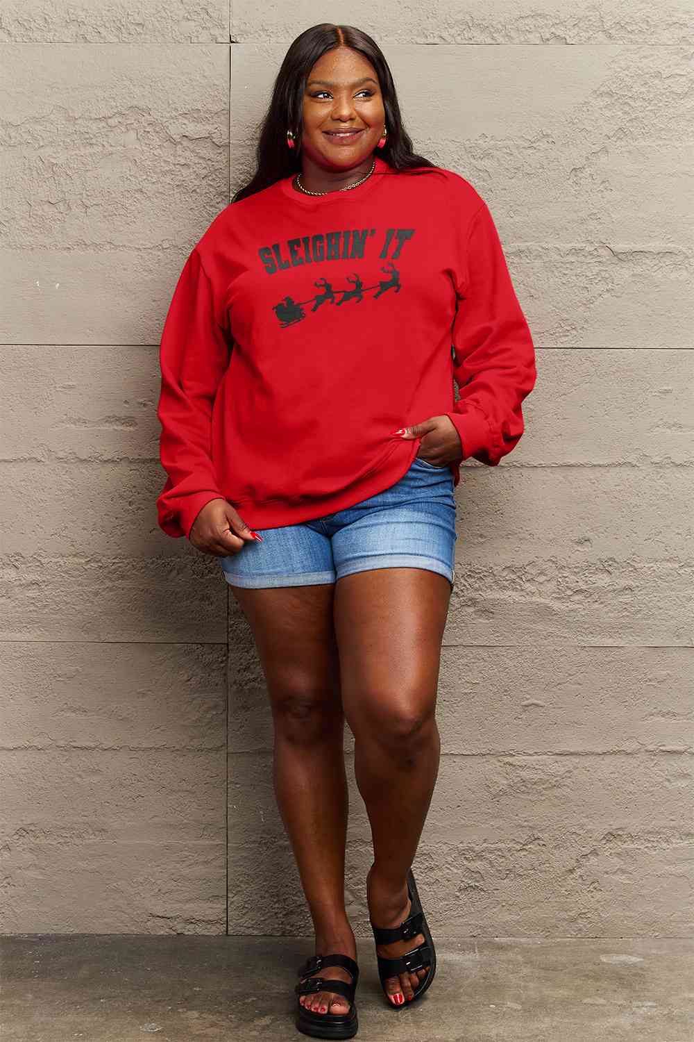 Regular and Curvy Size SLEIGHIN' IT Graphic Sweatshirt