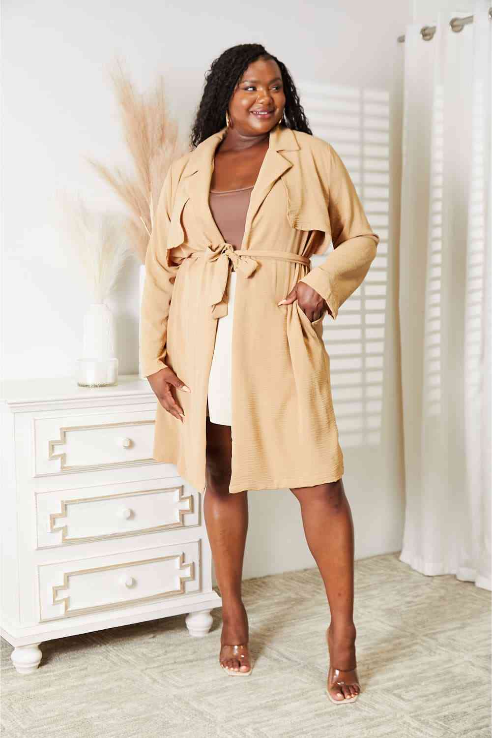 Regular and Curvy Size Trench Coat with Pockets