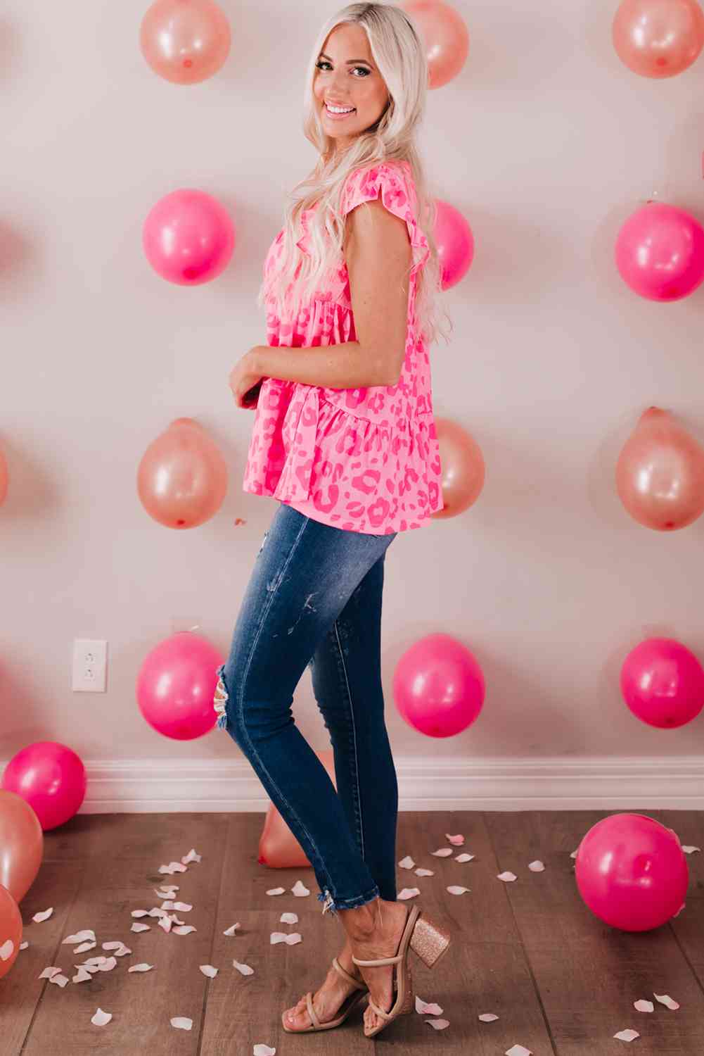 Flirty Pink Leopard Tiered Blouse