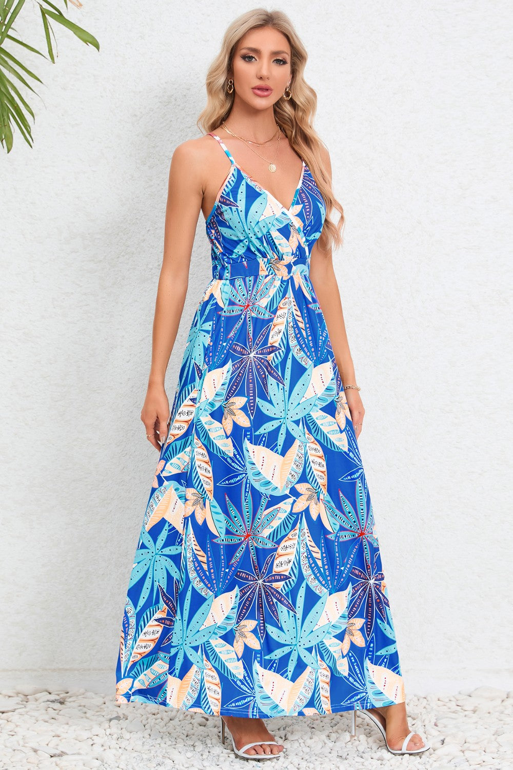 Regular & Plus Size Printed Surplice Maxi Dress