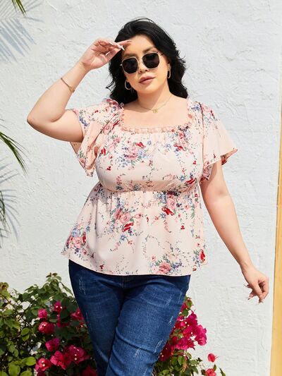 Curvy Size Flutter Sleeve Blouse