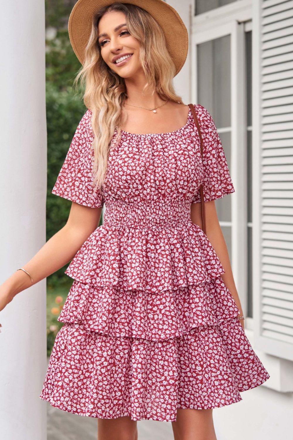 Off-Shoulder Floral Layered Dress